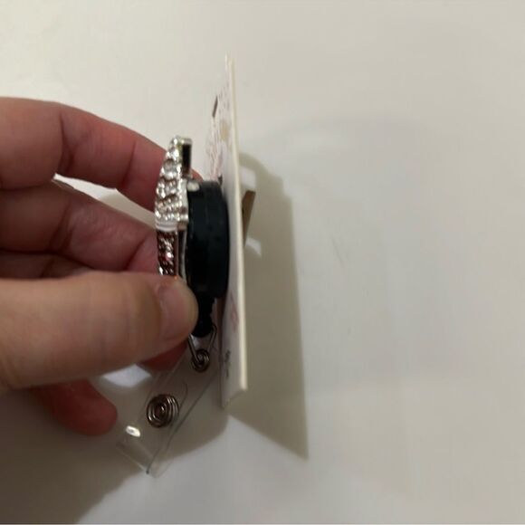 Clip-on ID Key Holder Iced Coffee Bitter Sweet Logo Brown Silver Charm Reel - Picture 2 of 6